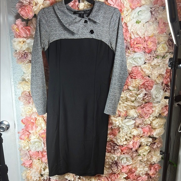 A041 Black Sheath Dress with Raglan Long Sleeves - Picture 2 of 4